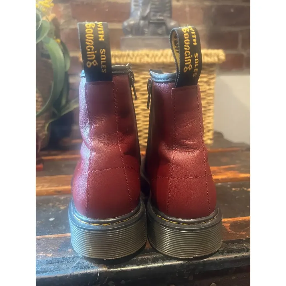Dr. Martens Youth 1460 Softy T Cherry Red Leather Side Zip Boots Size 4